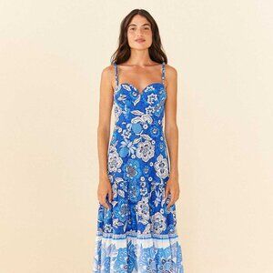 Farm Rio - Blue full of flowers organic cotton midi dress